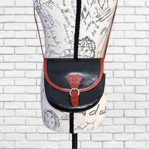 Black and Brown Crescent Crossbody Bag with Adjustable Strap